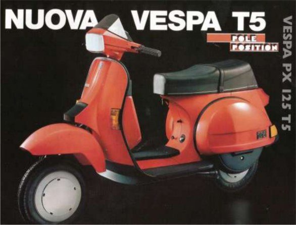 A little red and black Vespa T5