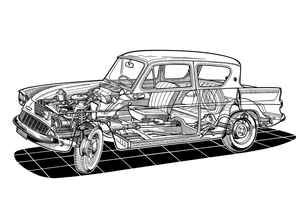 An artist's impression of a Ford Anglia